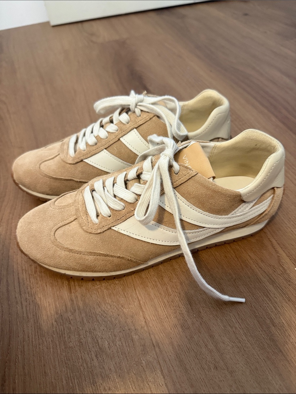 Vince Oasis Runner Sneakers in new camel/white foam tan nude suede